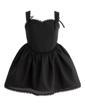 Tulle Lace Trim Flared Dress - Black