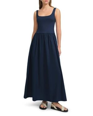MARCELLA Clara Mixed Media Ponte & Cotton A-Line Dress - Blue