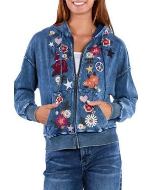 Billy T Camp Peace Floral Embroidered Hoodie - Blue