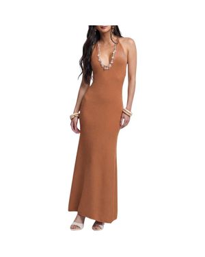 CAPITTANA Ignacia Embellished Open Back Maxi Cover-Up Dress - Brown