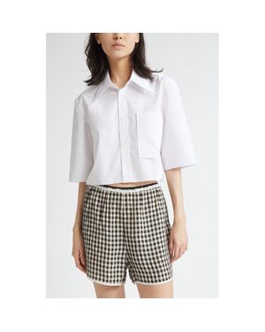 Nackiyé Shortcut Point Collar Crop Button-Up Shirt - White