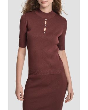 DKNY Cutout Grommet Mock Neck Sweater - Red
