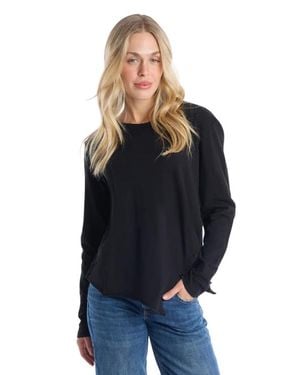 Wilt Long Sleeve Tee With Asymmetrical Hem & Button Detail - Black
