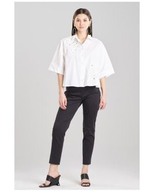 Natori Cotton Poplin Trapeze Shirt W/ Embroidery - White