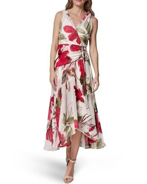 Donna Karan Print Sleeveless High-Low Maxi Dress - Red