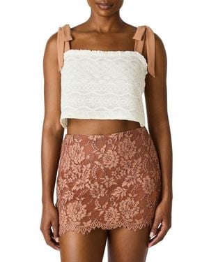 Steve Madden Georgianna Floral Lace Tie Shoulder Crop Top - Brown