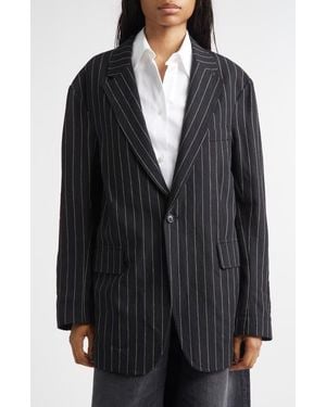 R13 Ragged Pinstripe Oversize Linen & Virgin Wool Blazer - Black
