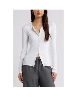 Open Edit Long Sleeve Rib Cardigan - White
