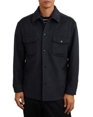 Reiss Compton Herringbone Wool Blend Shirt Jacket - Black