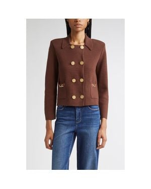 L'Agence Madilyn Double Breasted Knit Jacket - Brown