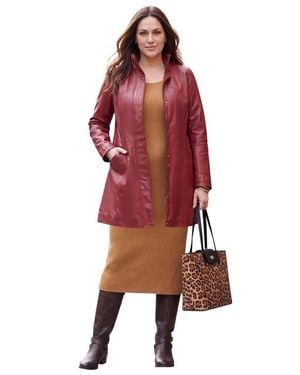 Jessica London A Line Zip Front Leather Jacket - Red