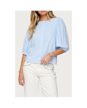 Edikted Crop Pinstripe Button-Up Shirt - Blue