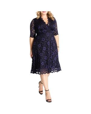 Kiyonna Mon Cheri Lace Cocktail Dress - Blue