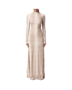 Naked Wardrobe Crocodile Print Funnel Neck Long Sleeve Maxi Dress - Natural