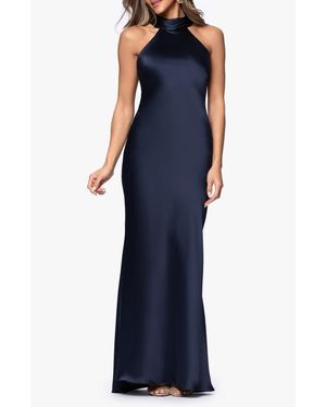 Xscape Evenings Halter Neck Satin Sheath Gown - Blue