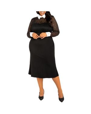 Buxom Couture Lace Collar Long Sleeve Midi Dress - Black