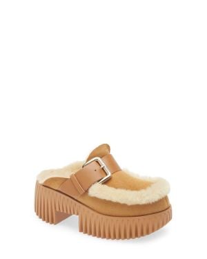 4Ccccees Plia Amber Genuine Shearling Platform Clog - Natural