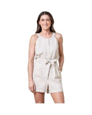 Hope & Henry Sleeveless Linen Button Front Halter Romper - White