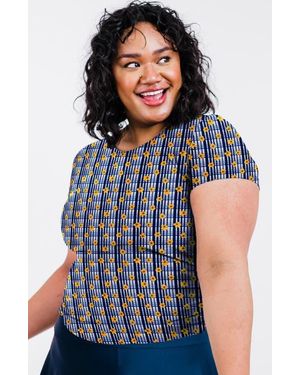 Calypsa Plus Size Short Sleeve Adele Swim Top - Blue