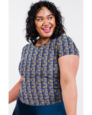 Calypsa Plus Size Short Sleeve Adele Swim Top - Blue