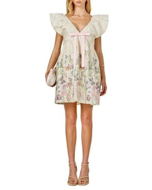Endless Rose Metallic Floral Jacquard Minidress - Natural