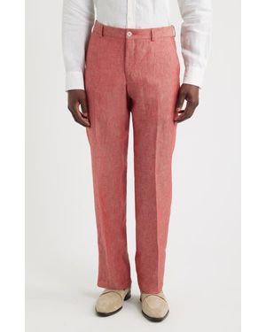 Berle Flat Front Slub Linen Chambray Dress Pants - Red