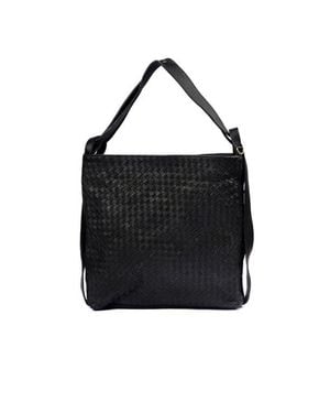 Mandrn Woven Convertible Leather Tote To Backpack - Black