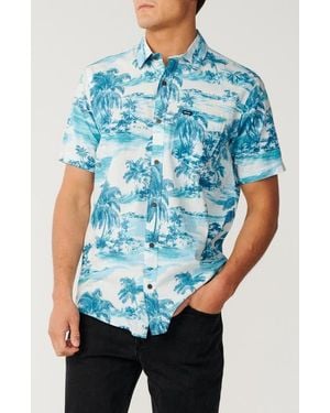Rip Curl Dreamers Tropical Print Short Sleeve Button-Up Shirt - Blue