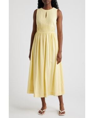 Moon River Sleeveless Keyhole Midi Dress - Yellow