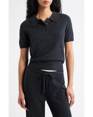 ARTLESS FOREVER Tove Wool & Cashmere Short Sleeve Polo Sweater - Black