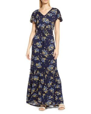 Loveappella Floral Smock Waist Knit Maxi - Blue