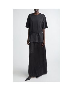 Haikure Joopy Drawstring Waist Mixed Media T-Shirt Dress - Black