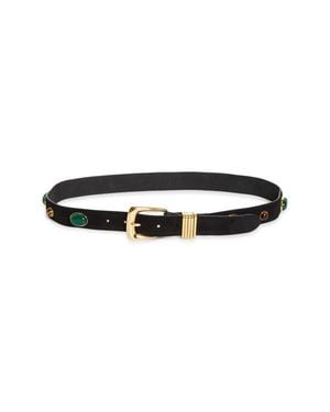 Veronica Beard Stone Embellished Leather Arc Belt - Black