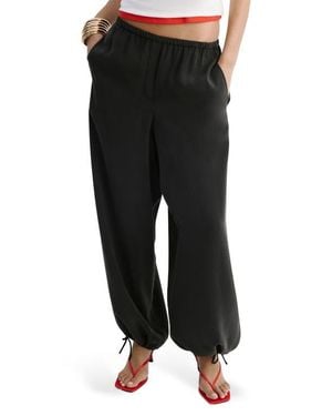 Mango Elastic Waist Baggy Wide Leg Pants - Black