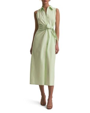 FAVORITE DAUGHTER Good Behavior Stripe Tie Front Cotton Blend Midi Shirtdress - Green