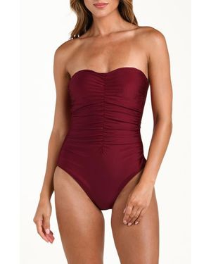 L'Agence Aubrey Ruched Shimmer One-Piece Swimsuit - Red
