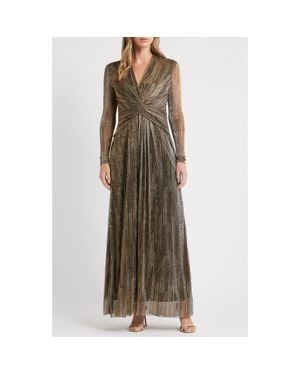 Anne Klein Twist Front Metallic Long Sleeve Maxi Dress - Multicolor