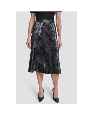 DKNY Metallic Oil Spill Pleated Midi Skirt - Black