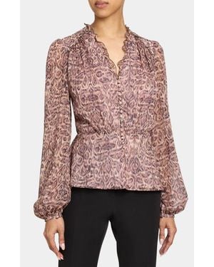 Santorelli Lana Long Sleeve Ruffle Top - Red