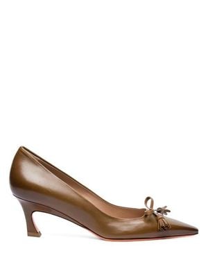 Santoni Mid-Heel Patent Leather Pumps - Brown