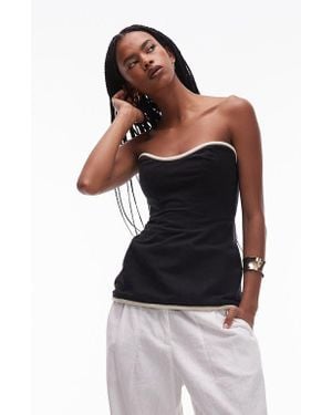 TOPSHOP Contrast Binding Strapless Cotton Top - Black