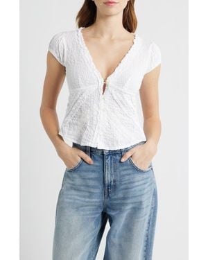 BDG Robyn Ruffle Cotton Lace Top - Blue