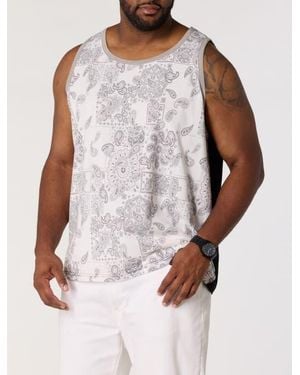 True Nation by DXL Big & Tall Paisley Print Sleeveless T-Shirt - White