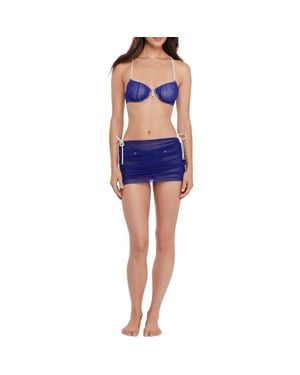 Steve Madden Ruched Mesh Cover-Up Skirt - Blue