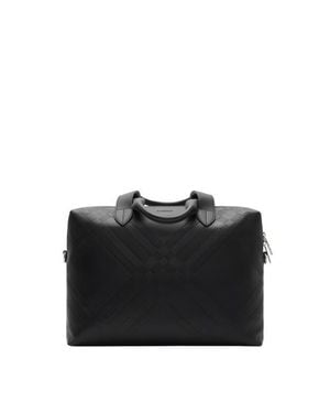 Burberry Embossed Check Briefcase - Black