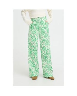 Ichi Kate Print Straight Leg Pants - Green