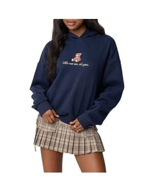 Edikted Teddy Bear Embroidered Graphic Hoodie - Blue