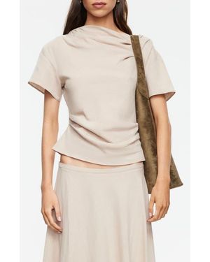 Lioness Halcyon Cowl Neck Crop Linen Blend Top - Natural