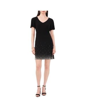 Chaus Faraj Imitation Pearl & Rhinestone Split Sleeve Dress - Black