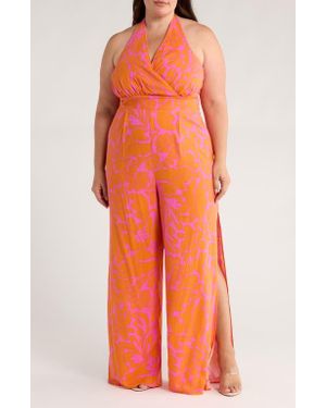 Sugarlips Kaci Floral Magic Moment Halter Jumpsuit - Orange